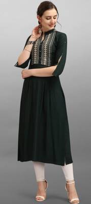 Green embroidered rayon Attrective Designer Kurti 3