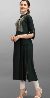 Green embroidered rayon Attrective Designer Kurti 4