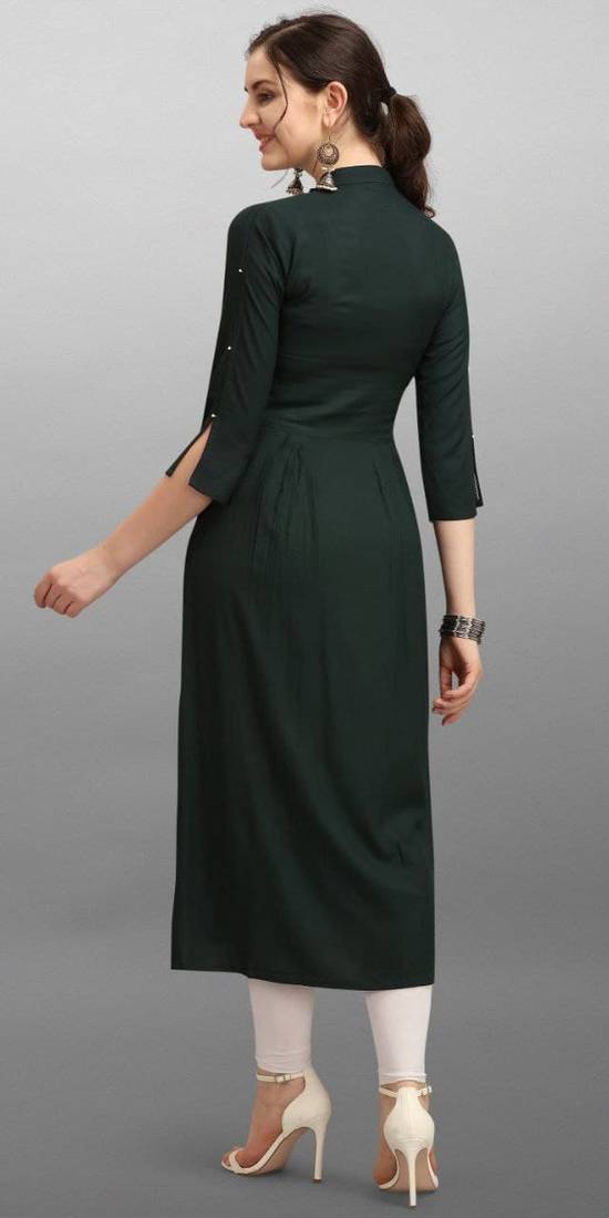 Green embroidered rayon Attrective Designer Kurti