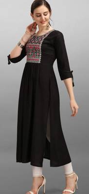 Black embroidered rayon Attrective Designer Kurti 3
