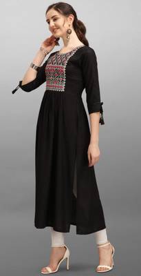 Black embroidered rayon Attrective Designer Kurti 4
