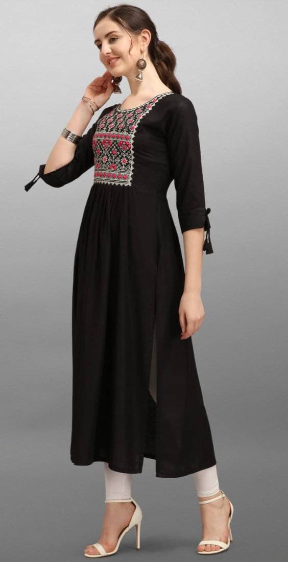 Black embroidered rayon Attrective Designer Kurti