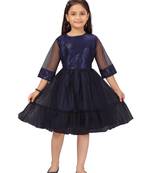 Blue embroidered net kids-frocks