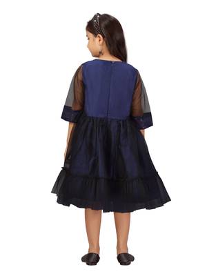 Blue embroidered net kids-frocks 4