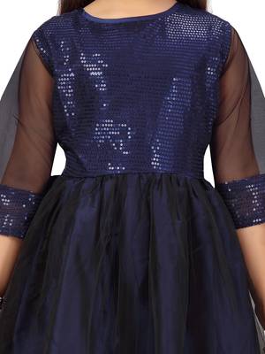 Blue embroidered net kids-frocks 5