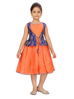 Orange plain silk kids-frocks 1
