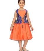Orange plain silk kids-frocks