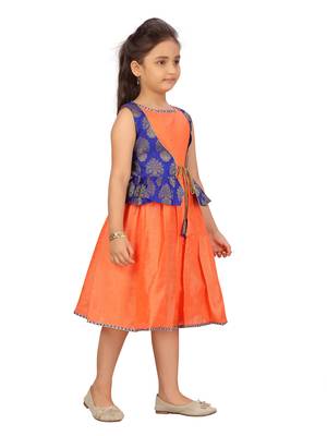Orange plain silk kids-frocks 2