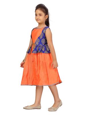 Orange plain silk kids-frocks 3