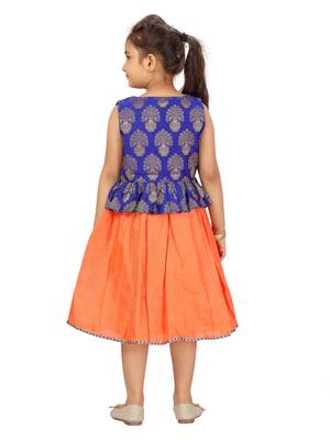 Orange plain silk kids-frocks 4
