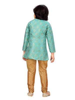 Turquoise plain silk boys-kurta-pyjama 4