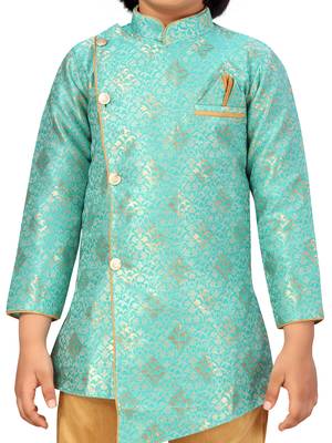 Turquoise plain silk boys-kurta-pyjama 5