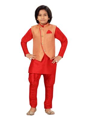 Orange plain silk boys-kurta-pyjama 1