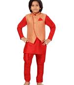 Orange plain silk boys-kurta-pyjama