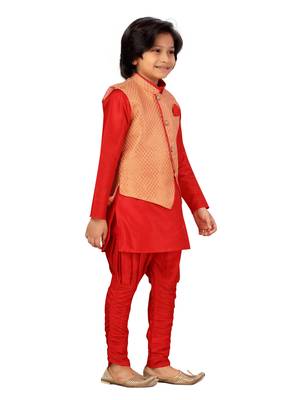 Orange plain silk boys-kurta-pyjama 2