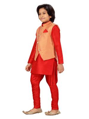 Orange plain silk boys-kurta-pyjama 3