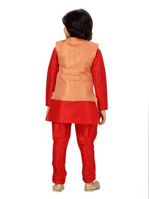 Orange plain silk boys-kurta-pyjama 4