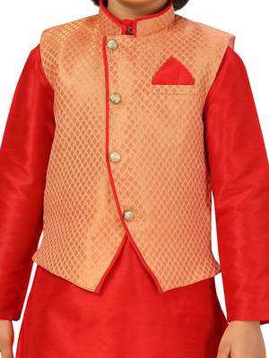 Orange plain silk boys-kurta-pyjama 5