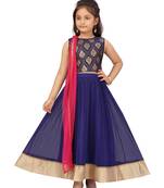 Blue self design net stitched lehenga