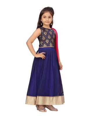 Blue self design net stitched lehenga 2