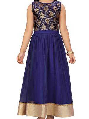 Blue self design net stitched lehenga 4
