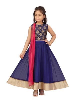 Blue self design net stitched lehenga 5