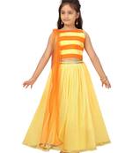 Yellow self design net stitched lehenga