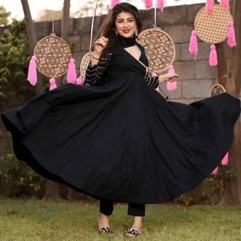 Women's Gota Work Designer Solid Printed Flared Anarkali Kurti With Pant & Dupatta Set 2