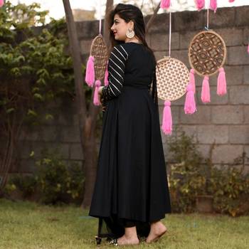 Women's Gota Work Designer Solid Printed Flared Anarkali Kurti With Pant & Dupatta Set 4