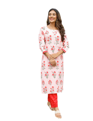 White And Red kurti Pent In Cotton Silk Fabric With Gotta Work 2