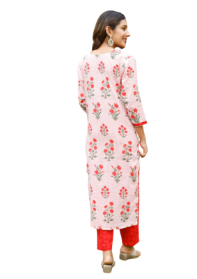 White And Red kurti Pent In Cotton Silk Fabric With Gotta Work 3