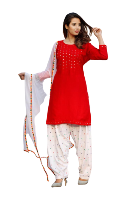 RF 1040 Red White Patilla With Dupptta 1
