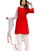 RF 1040 Red White Patilla With Dupptta