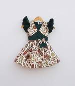 Green and Printed Lycra with Printed Skirt