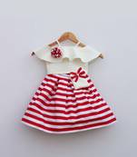 White Lycra Top with Red Stripe Skirt