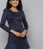 blue cotton plain stitched   Dress