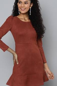 red cotton plain stitched   Dress