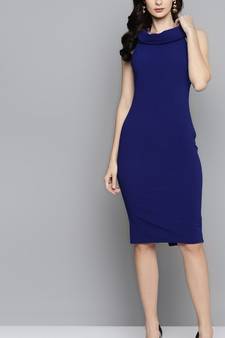 Blue  Crepe plain stitched   Dress