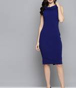 Blue  Crepe plain stitched   Dress