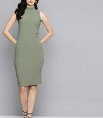 Olive  Crepe plain stitched   Dress