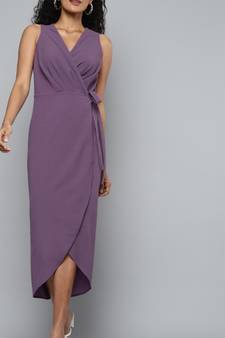 Lavender Crepe plain stitched   Dress