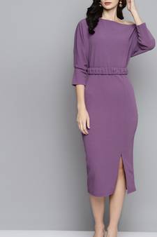 Lavender Crepe plain stitched   Dress