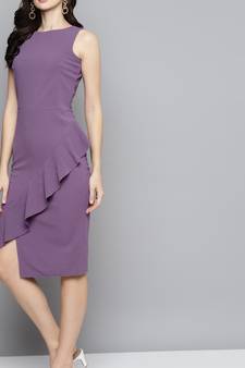 Lavender Crepe plain stitched   Dress