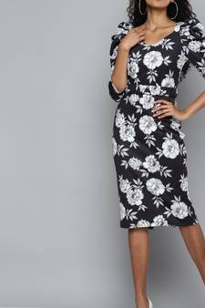 Black cotton Printed stitched   Dress