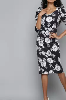 Black cotton Printed stitched   Dress