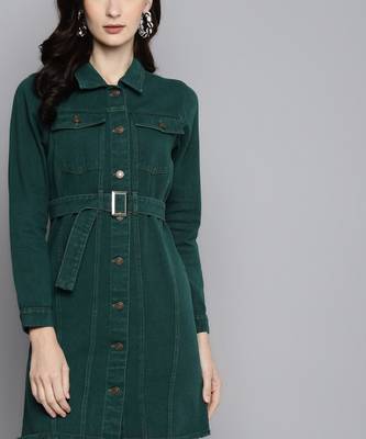 Green Denim plain stitched   Dress 1