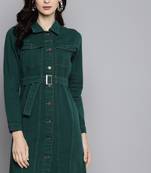 Green Denim plain stitched   Dress