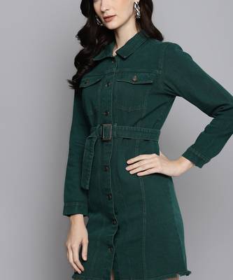 Green Denim plain stitched   Dress 2