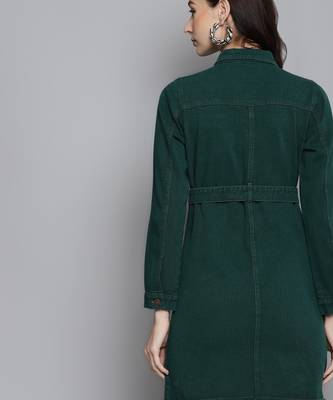 Green Denim plain stitched   Dress 3
