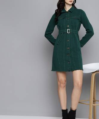Green Denim plain stitched   Dress 4
